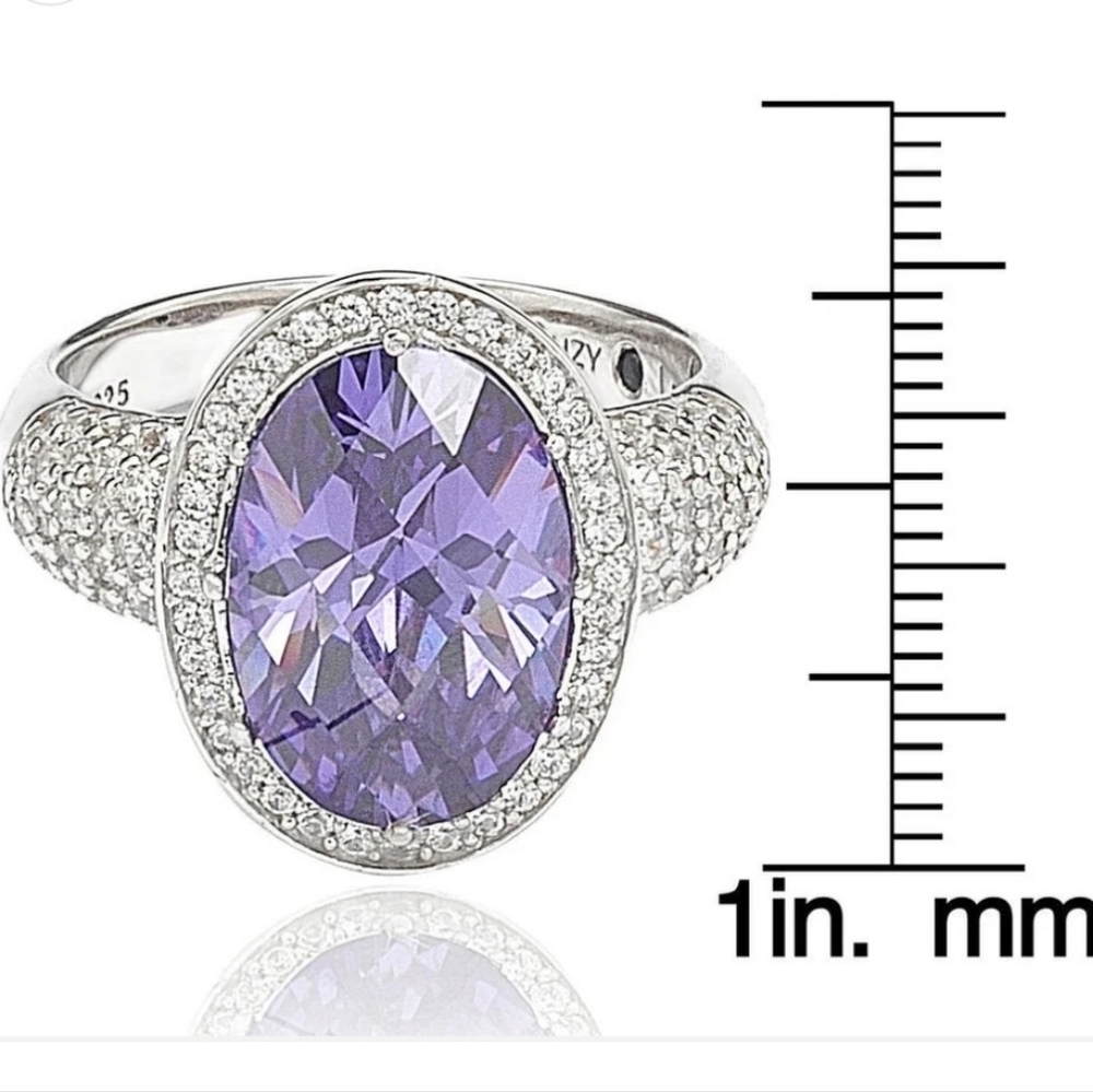 💜▪️Suzy Levian▪️ Sterling Silver Purple Cubic Zirconia Checkered Cut Ring - Picture 8 of 9